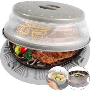 2 in 1 Grey Microwave Mat & Food Cover for Kitchen Counter